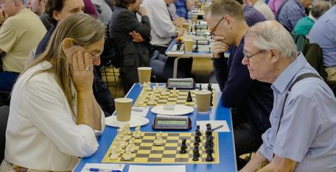 Julie Denning playing in SCCU anniversary match